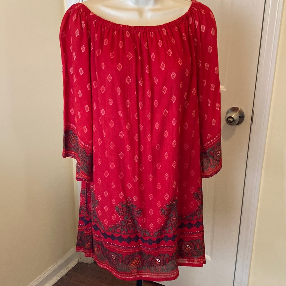 LAPOGEE Red Bohemian Midi Dress